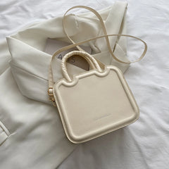 Women Mini Square Bag Solid Top-Handle Handbag PU Leather Shoulder Tote