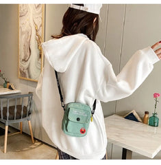 Mini Square Canvas Shoulder Bag Cartoon Phone Pouch