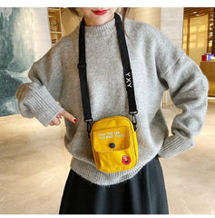 Mini Square Canvas Shoulder Bag Cartoon Phone Pouch