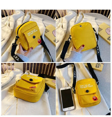 Mini Square Canvas Shoulder Bag Cartoon Phone Pouch