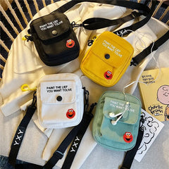 Mini Square Canvas Shoulder Bag Cartoon Phone Pouch