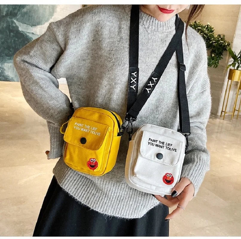 Mini Square Canvas Shoulder Bag Cartoon Phone Pouch