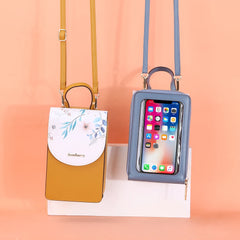 Chinese Floral Leather Purse Pink Crossbody Bag for Ladies