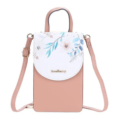 Chinese Floral Leather Purse Pink Crossbody Bag for Ladies