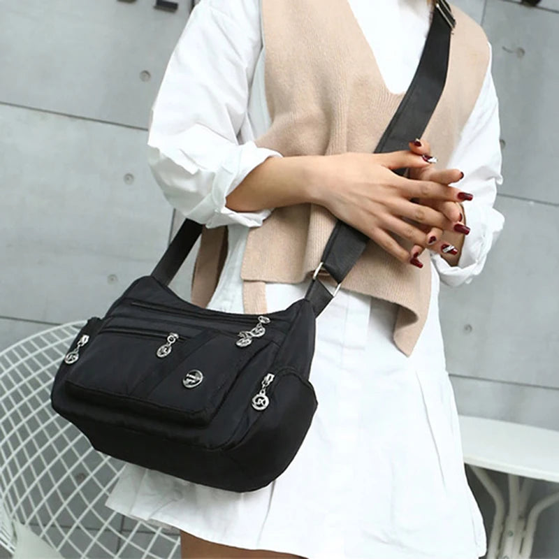 Women Multiple Compartment Crossbody Bag Waterproof Nylon Messenger Chest Bag