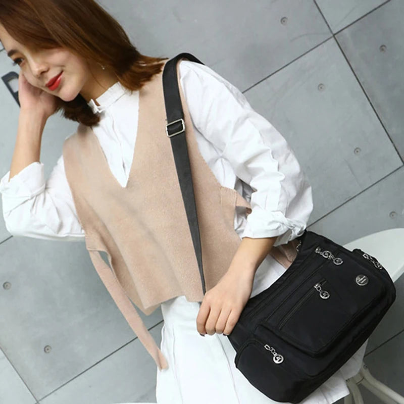 Women Multiple Compartment Crossbody Bag Waterproof Nylon Messenger Chest Bag