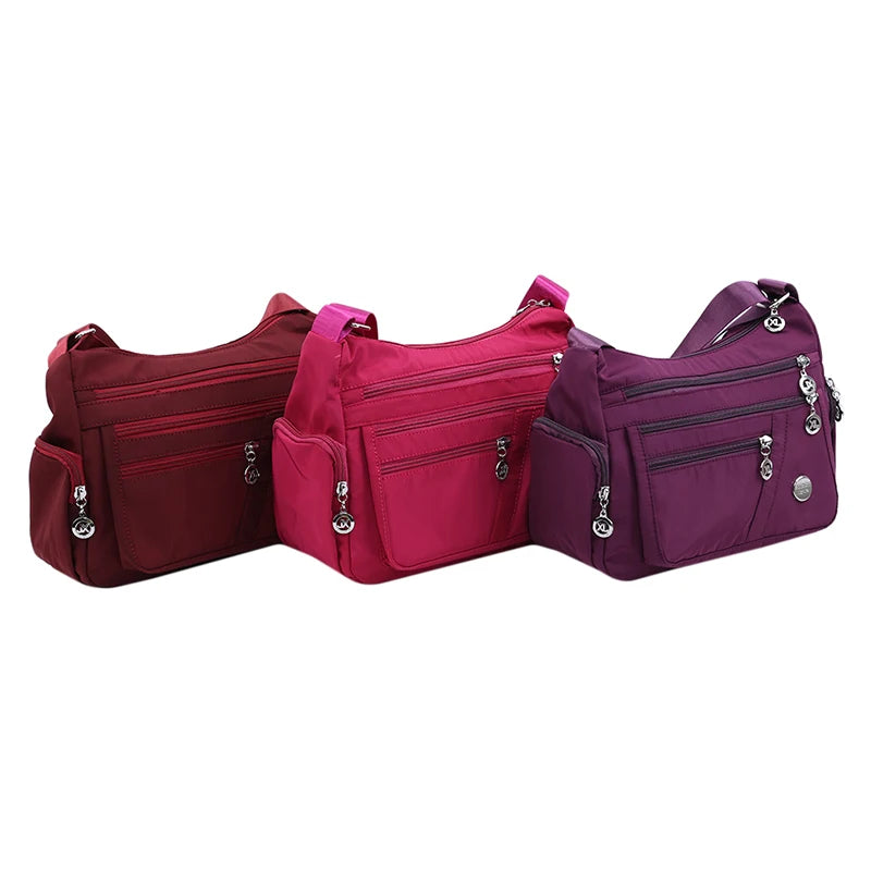 Women Multiple Compartment Crossbody Bag Waterproof Nylon Messenger Chest Bag
