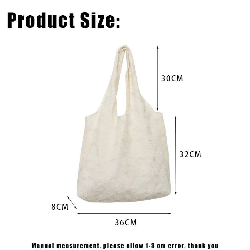 Embroidered Net Yarn Shoulder Bag Canvas Handbag Tote Large Capacity for Girls