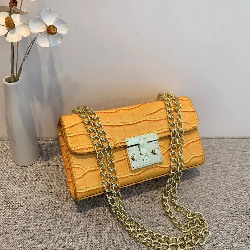 Women Small Square Bag Lock Chain Messenger Crossbody Bag