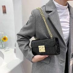 Women Small Square Bag Lock Chain Messenger Crossbody Bag