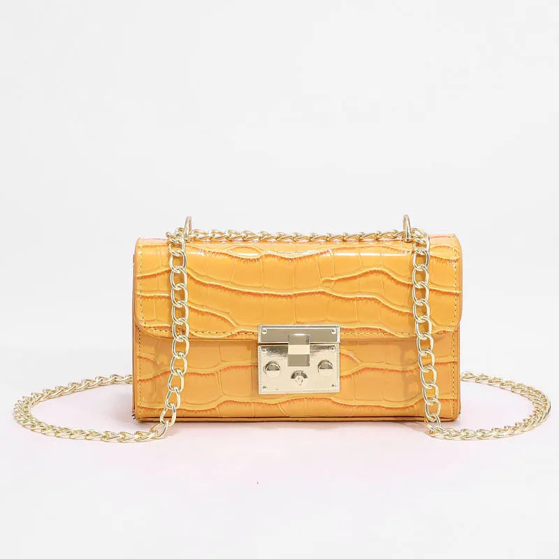 Women Small Square Bag Lock Chain Messenger Crossbody Bag