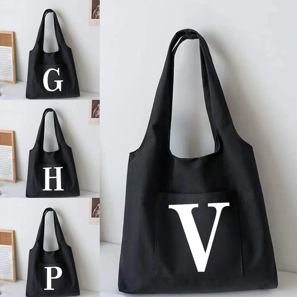 Women Letter Canvas Vest Shoulder Bag Large Capacity Canvas Shopping Bag