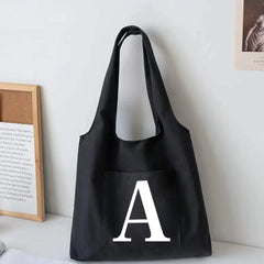 Women Letter Canvas Vest Shoulder Bag Large Capacity Canvas Shopping Bag