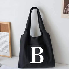 Women Letter Canvas Vest Shoulder Bag Large Capacity Canvas Shopping Bag