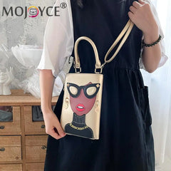 Women Lady Face Crossbody Shoulder Bag PU Leather Small Chain Handbag