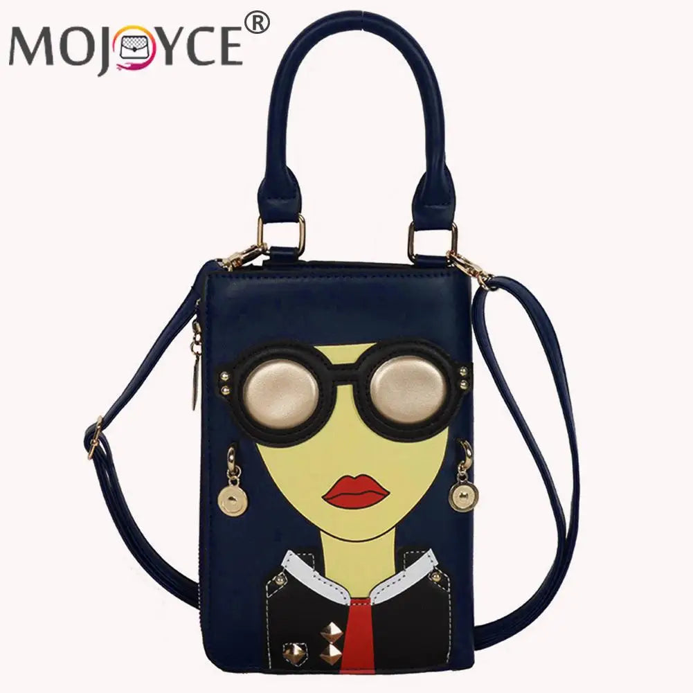 Women Lady Face Crossbody Shoulder Bag PU Leather Small Chain Handbag