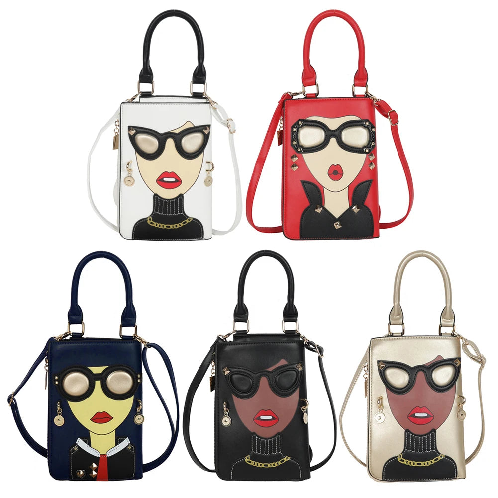 Women Novelty Face Crossbody Shoulder Bag Small Chain Purse Handbag