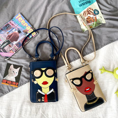 Novelty Lady Face Crossbody Shoulder Bag PU Leather Satchel for Women