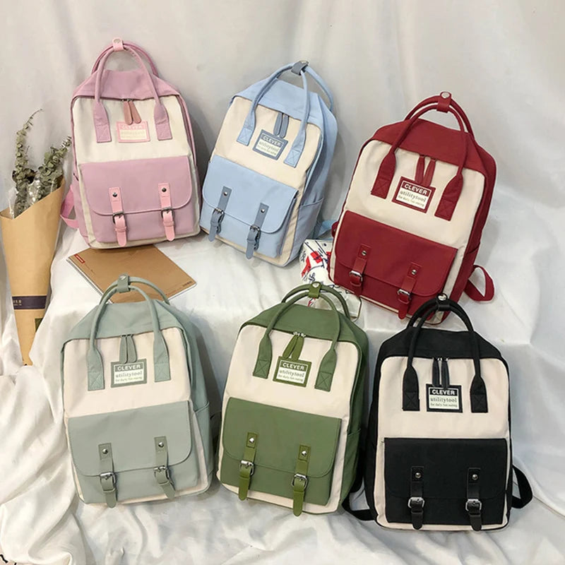 Women Nylon Backpack Waterproof School Bags for Teenagers Girls