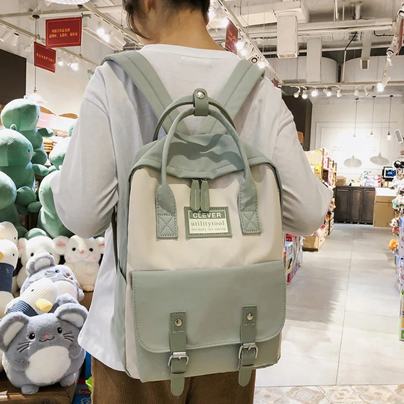 Women Nylon Backpack Waterproof School Bags for Teenagers Girls