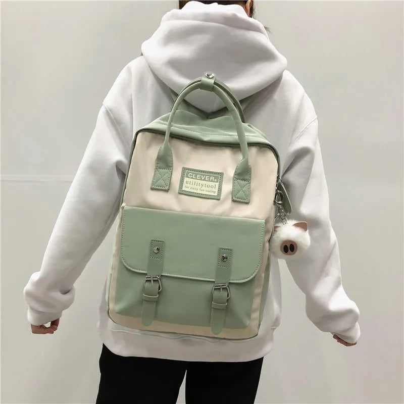 Nylon Waterproof School Bags for Girls Patchwork Backpack