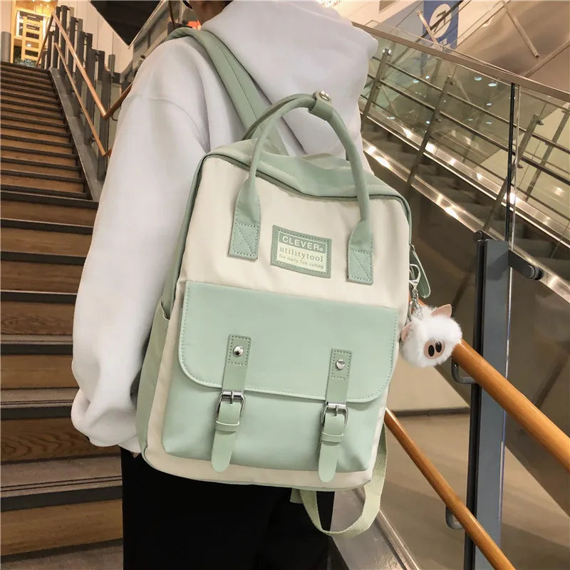 Nylon Backpack Waterproof School Bags Teenagers Patchwork Female Rucksack