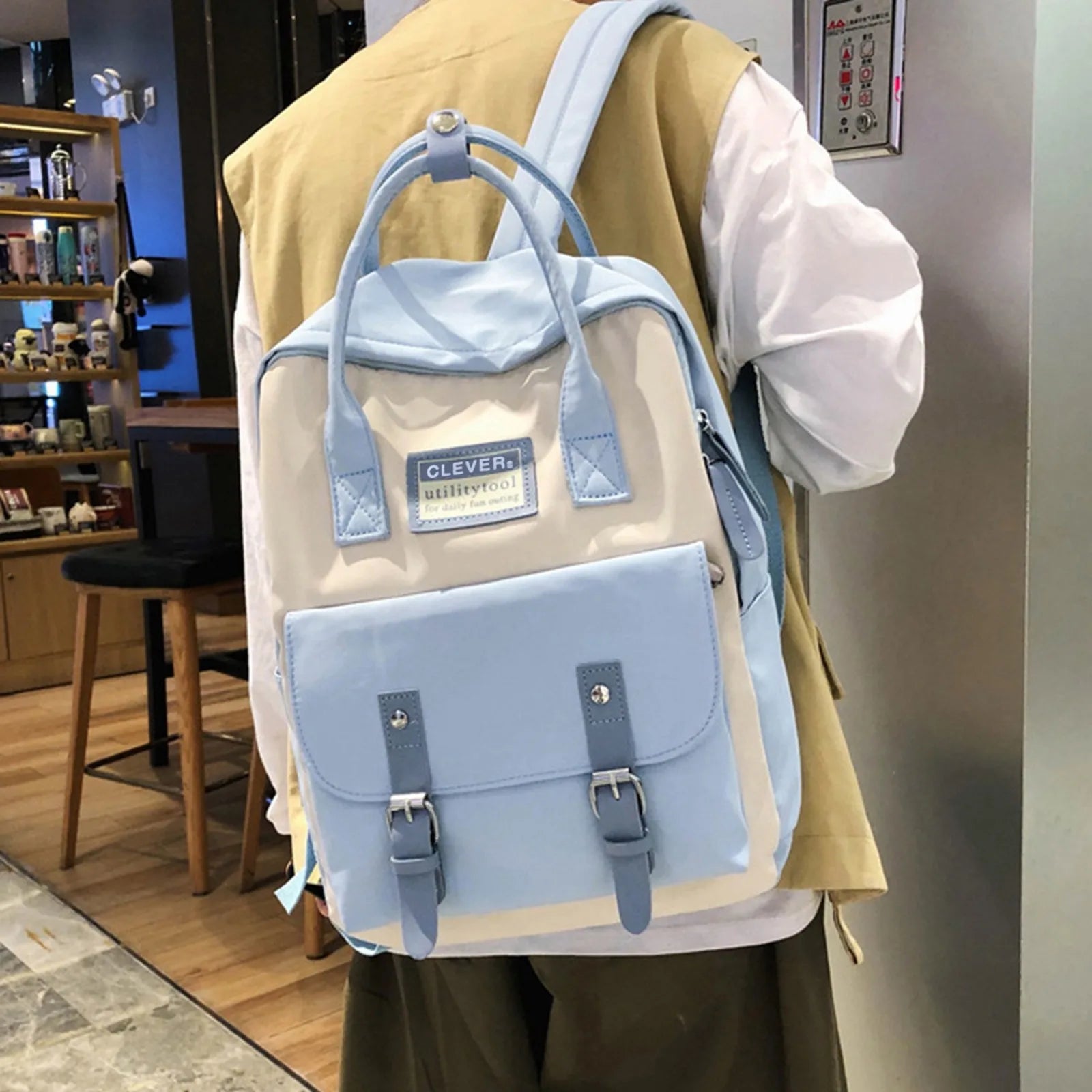 Nylon Backpack Waterproof School Bags for Girls Patchwork Female Handbag