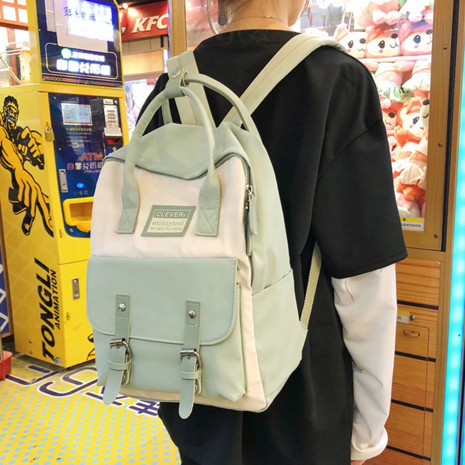 Nylon Backpack Waterproof School Bags for Girls Patchwork Female Handbag