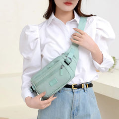 Women Nylon Chest Waist Pack Belly Solid Casual Waist Bag