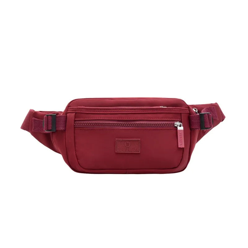 Women Nylon Chest Waist Pack Belly Solid Casual Waist Bag