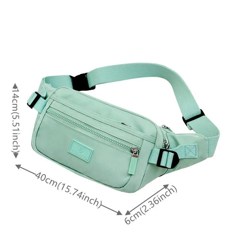 Women Nylon Chest Waist Pack Belly Solid Casual Waist Bag