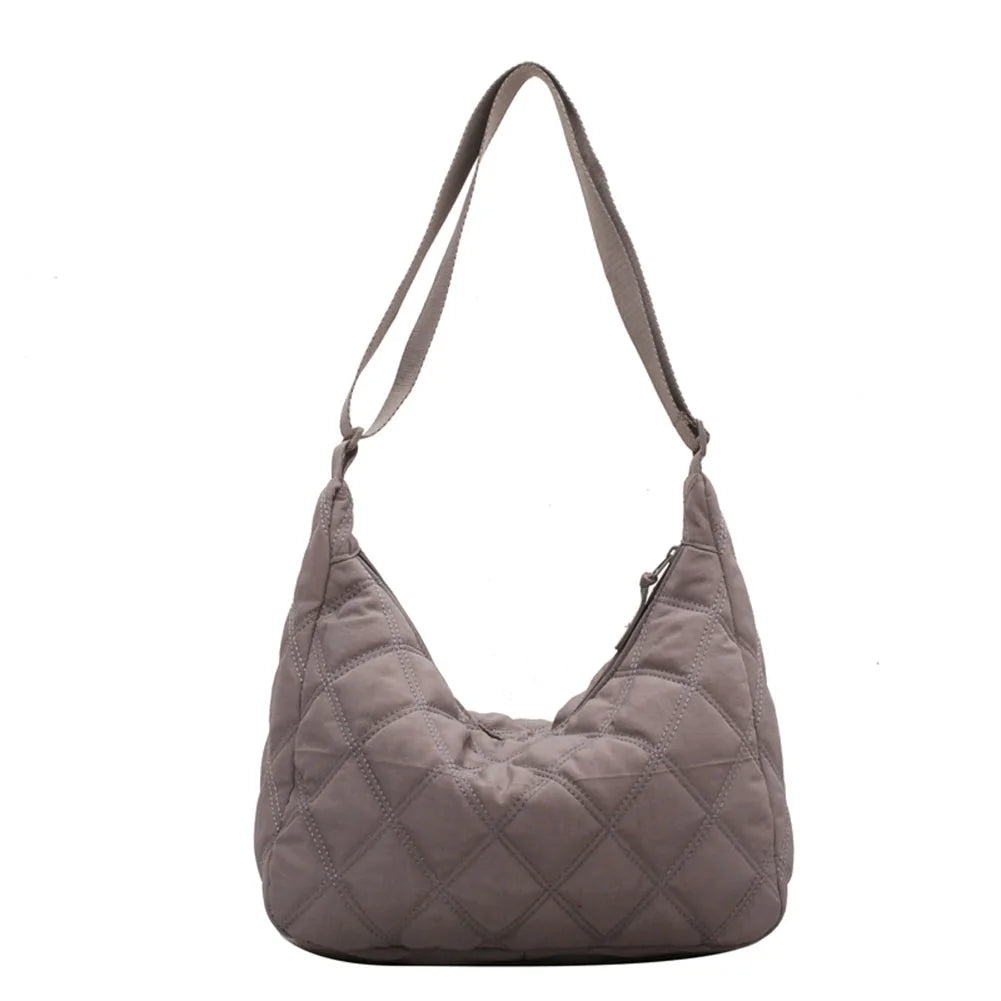 Women Crossbody Bag Padded Shoulder Bag Autumn Winter Lattice Solid