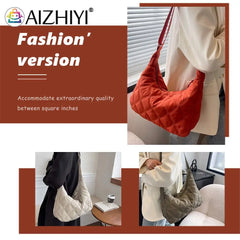 Women Crossbody Bag Padded Shoulder Bag Autumn Winter Lattice Solid