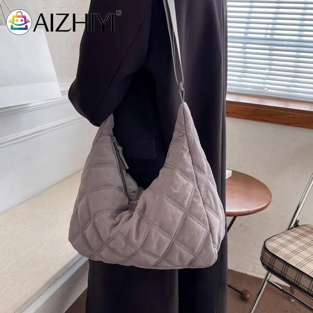 Women Crossbody Bag Padded Shoulder Bag Autumn Winter Lattice Solid