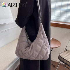 Women Crossbody Bag Padded Shoulder Bag Autumn Winter Lattice Solid