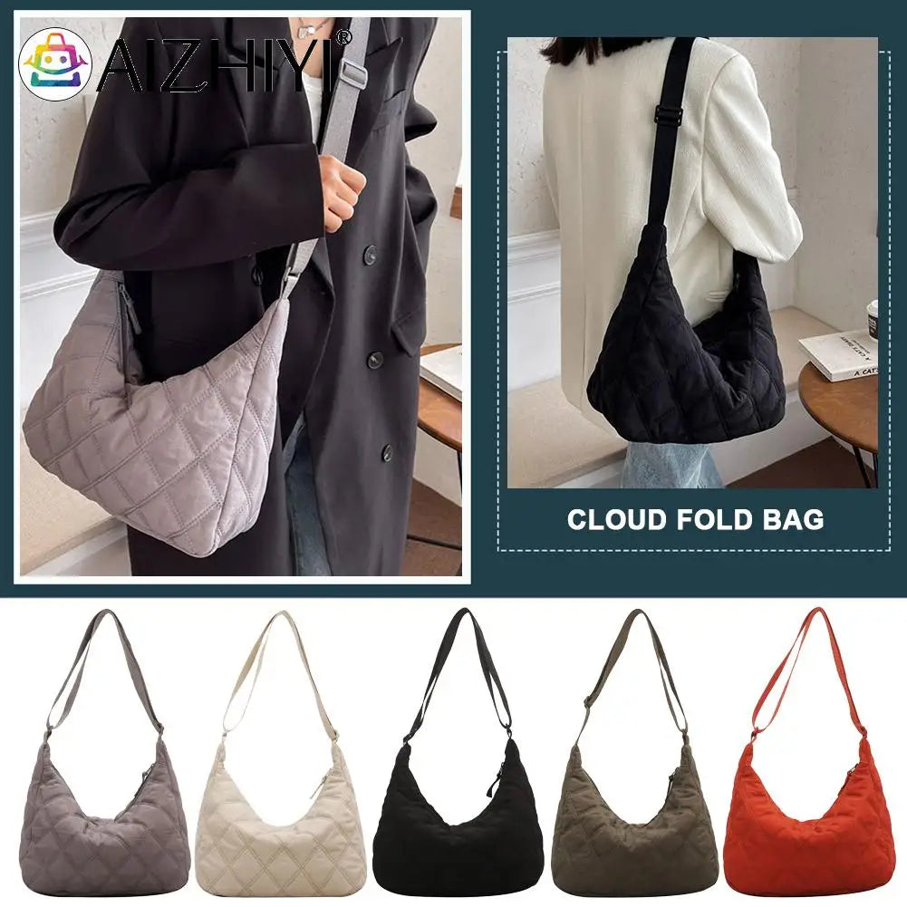 Women Crossbody Bag Padded Shoulder Bag Autumn Winter Lattice Solid