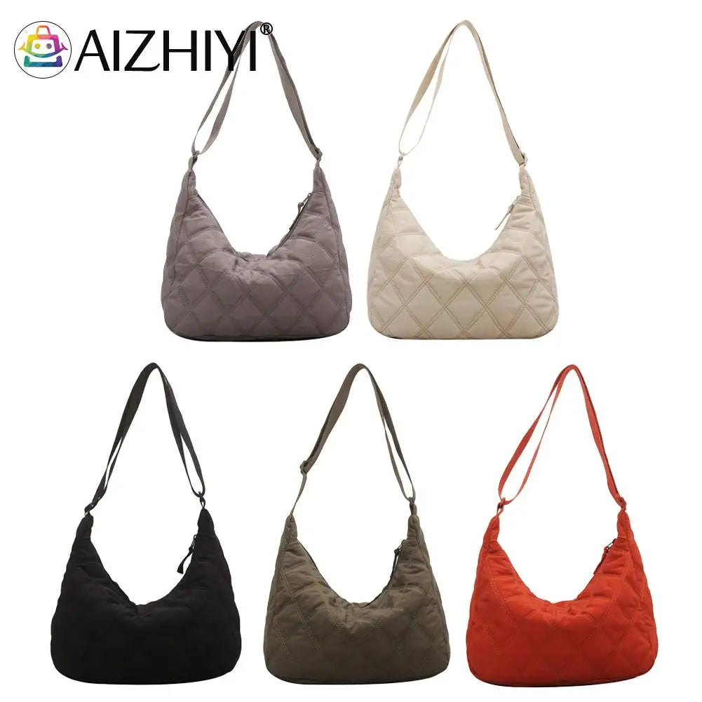 Women Crossbody Bag Padded Shoulder Bag Autumn Winter Lattice Solid