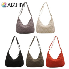 Women Crossbody Bag Padded Shoulder Bag Autumn Winter Lattice Solid