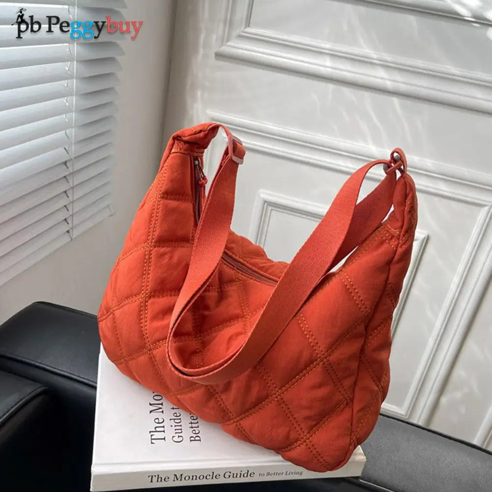 Women Nylon Cotton Padded Crossbody Bag Autumn Winter Lattice Thread