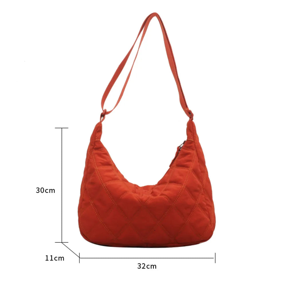 Women Nylon Cotton Padded Crossbody Bag Autumn Winter Lattice Thread
