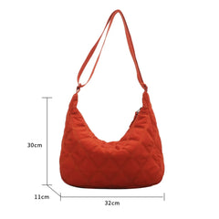 Women Nylon Cotton Padded Crossbody Bag Autumn Winter Lattice Thread