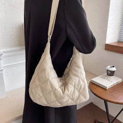 Women Nylon Cotton Padded Crossbody Bag Autumn Winter Lattice Thread