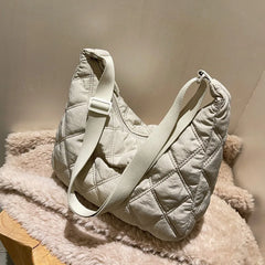 Women Nylon Cotton Padded Crossbody Bag Autumn Winter Lattice Thread