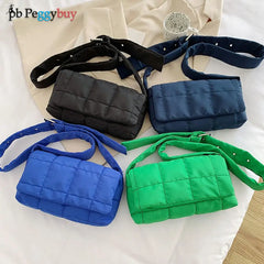 Women Nylon Cotton Padded Vertical Square Shoulder Bag Retro Bag Padded Handbag