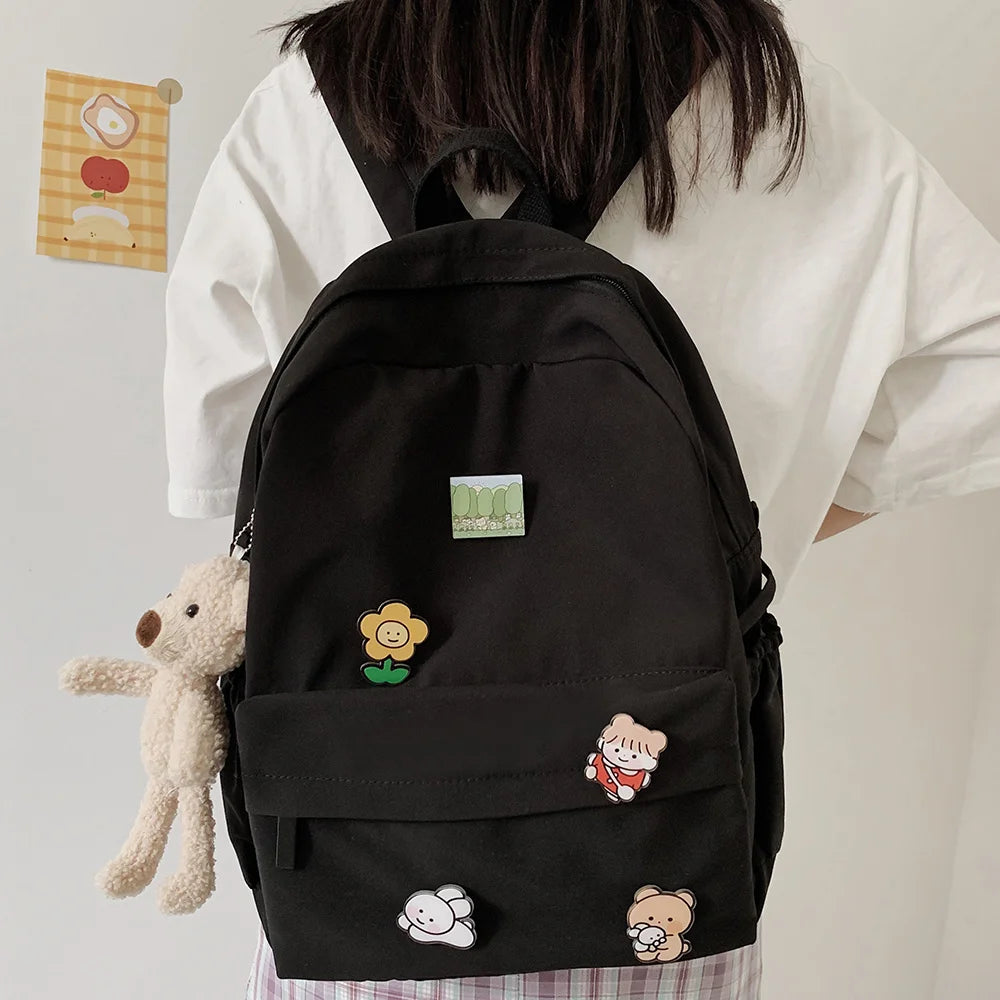 Kawaii Bear Nylon Backpack for College School Girls