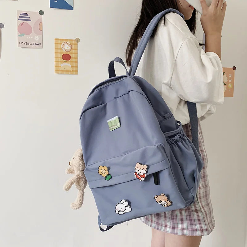 Kawaii Bear Nylon Backpack for College School Girls
