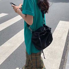 Nylon Drawstring Crossbody Bag Sport Shoulder Messenger Bags