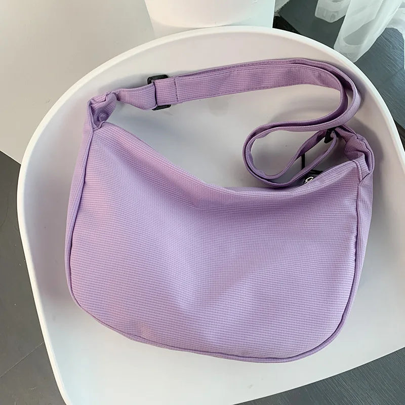 Women Nylon Messenger Bag Shoulder Canvas Tote Bag Plaid Crossbody Bag