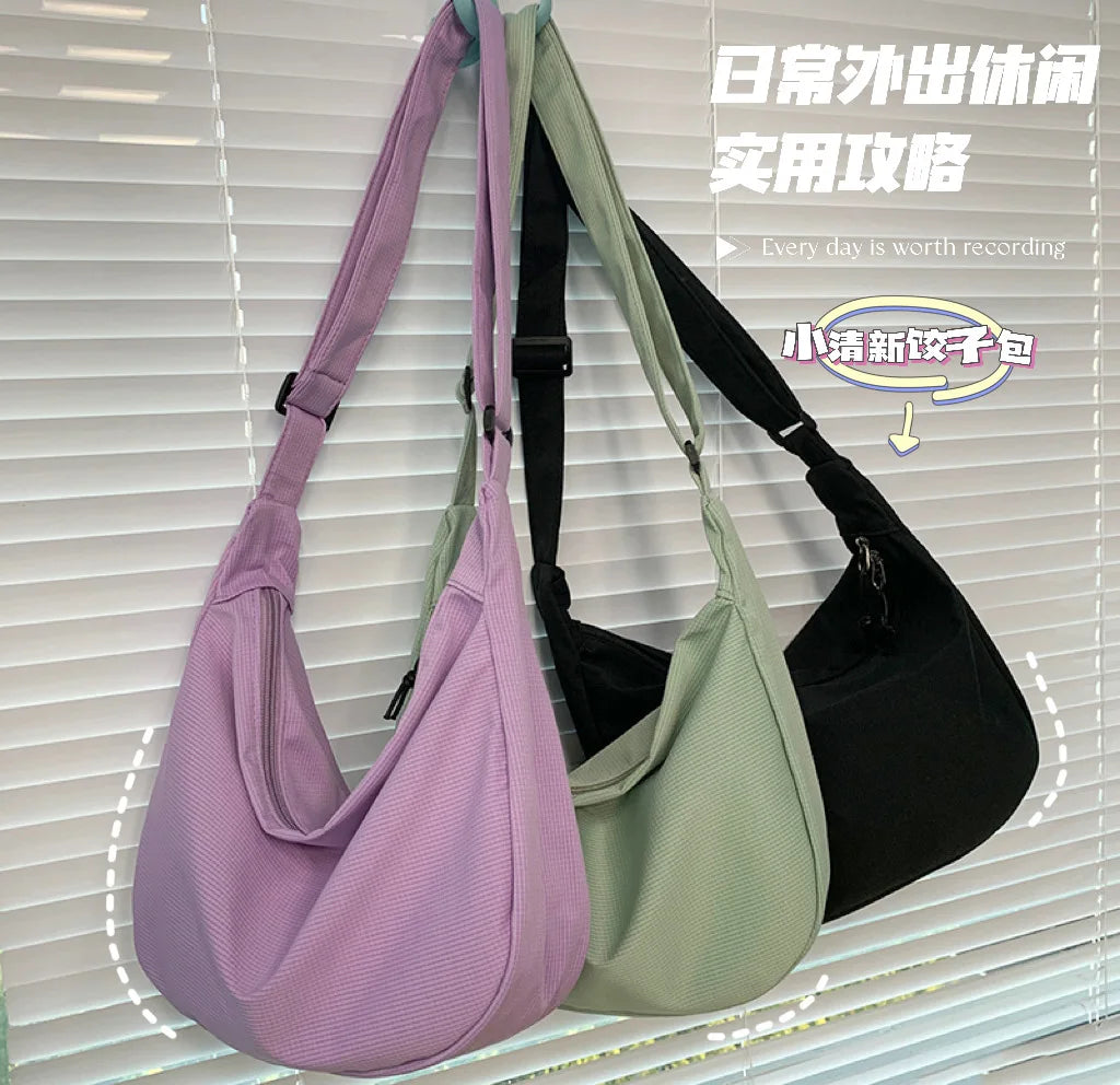 Women Nylon Messenger Bag Shoulder Canvas Tote Bag Plaid Crossbody Bag