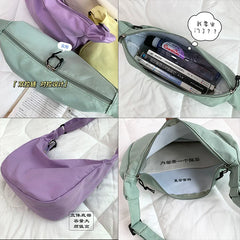 Women Nylon Messenger Bag Shoulder Canvas Tote Bag Plaid Crossbody Bag